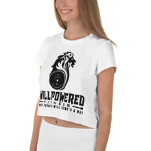 Load image into Gallery viewer, White/Black logo All-Over Print Crop Tee