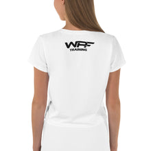 Load image into Gallery viewer, White/Black logo All-Over Print Crop Tee
